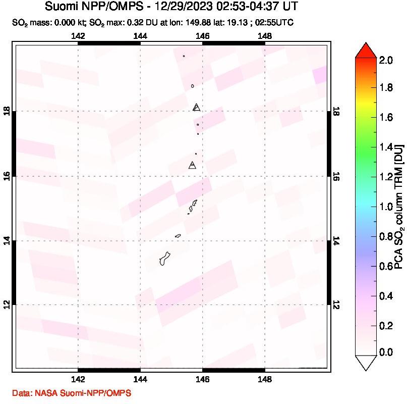 A sulfur dioxide image over Anatahan, Mariana Islands on Dec 29, 2023.