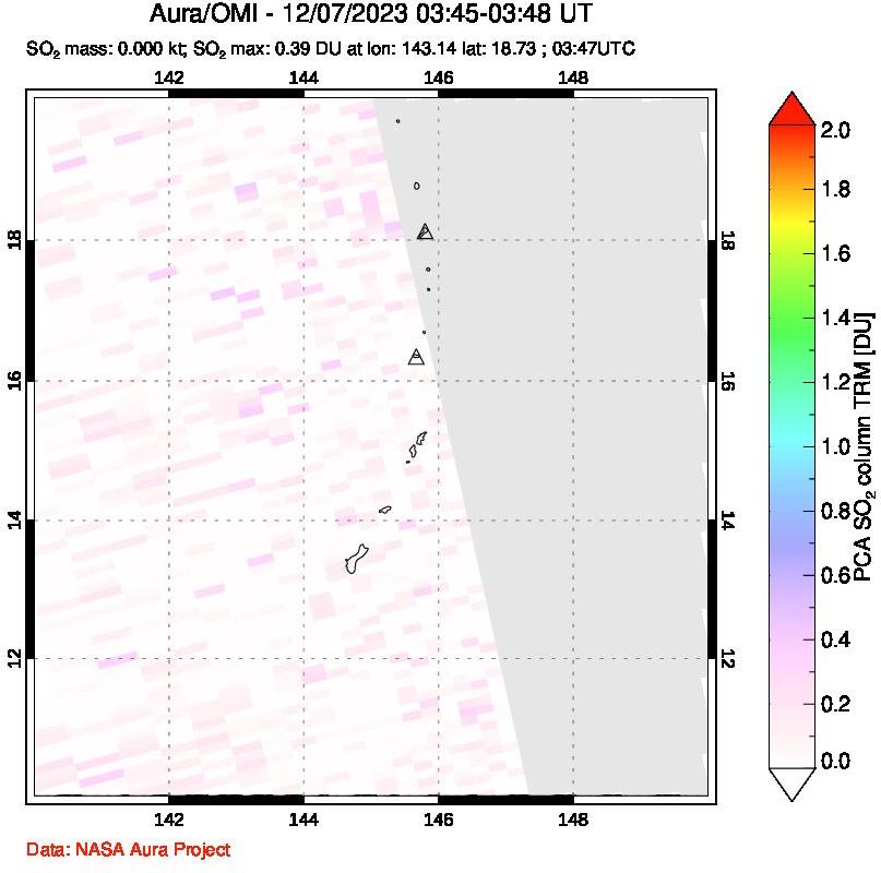 A sulfur dioxide image over Anatahan, Mariana Islands on Dec 07, 2023.