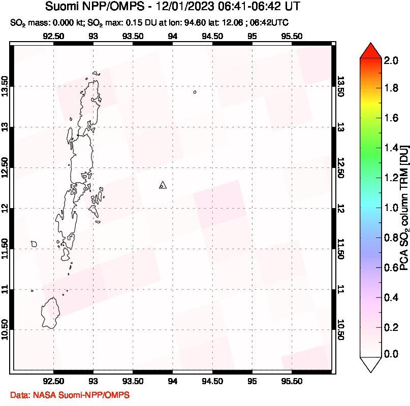 A sulfur dioxide image over Andaman Islands, Indian Ocean on Dec 01, 2023.