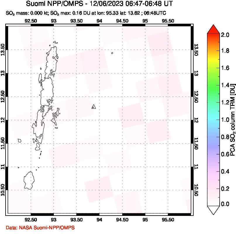 A sulfur dioxide image over Andaman Islands, Indian Ocean on Dec 06, 2023.