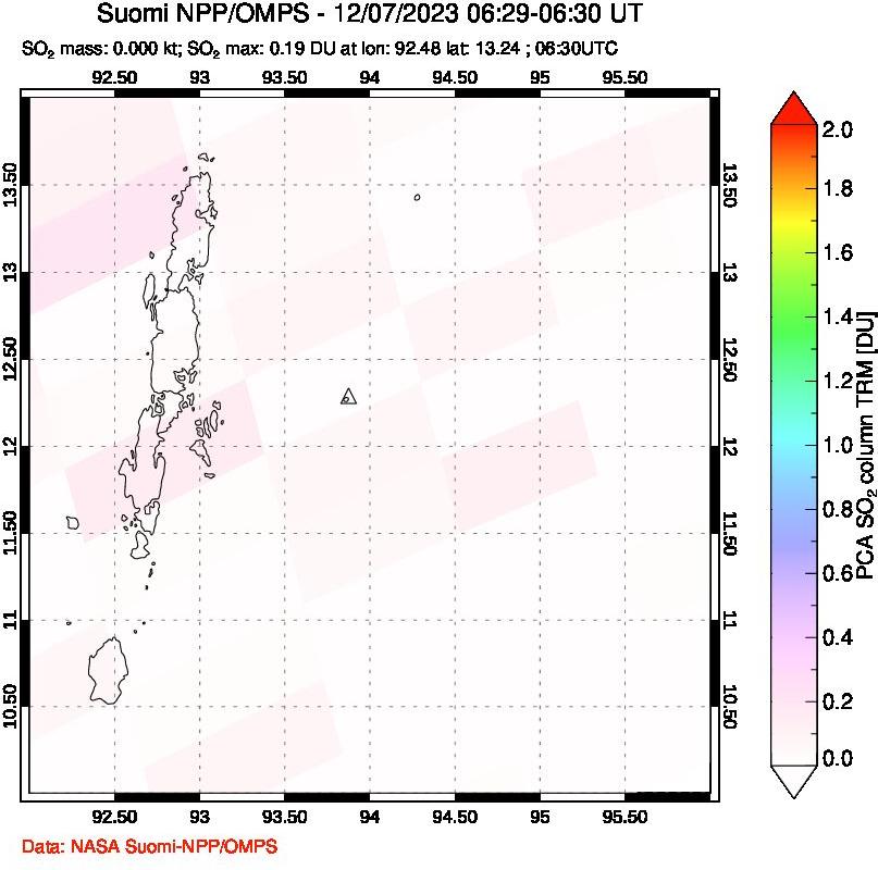 A sulfur dioxide image over Andaman Islands, Indian Ocean on Dec 07, 2023.