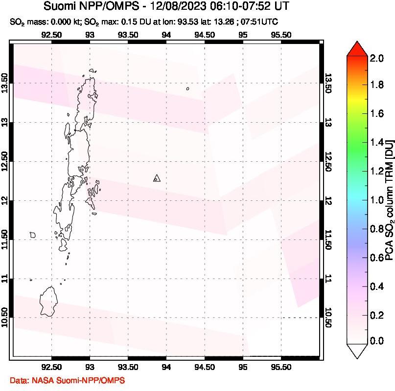 A sulfur dioxide image over Andaman Islands, Indian Ocean on Dec 08, 2023.