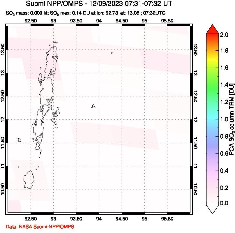 A sulfur dioxide image over Andaman Islands, Indian Ocean on Dec 09, 2023.