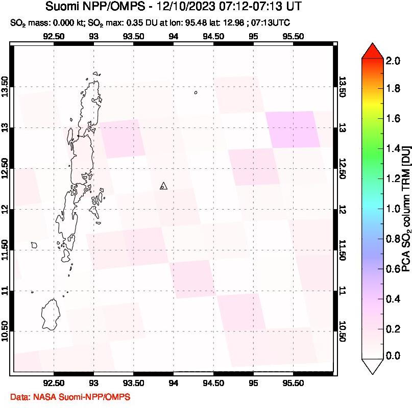 A sulfur dioxide image over Andaman Islands, Indian Ocean on Dec 10, 2023.