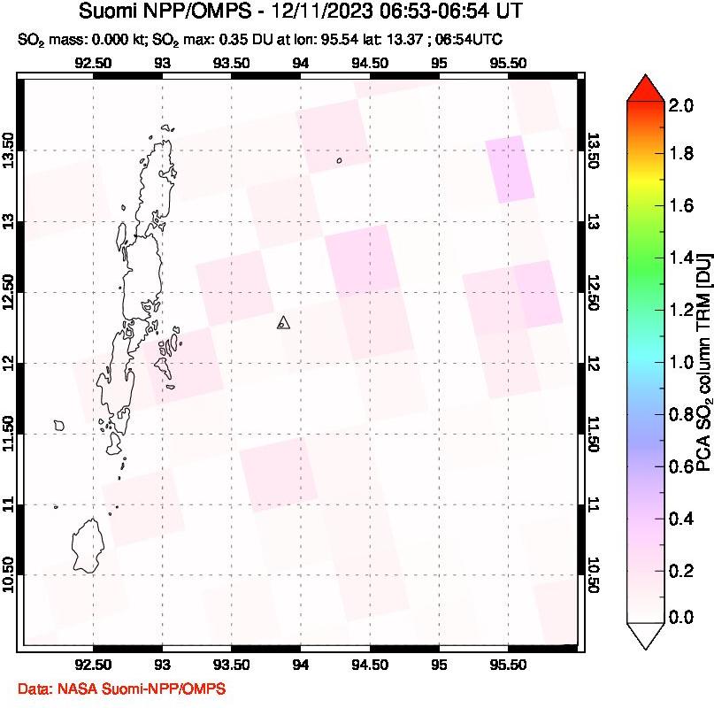 A sulfur dioxide image over Andaman Islands, Indian Ocean on Dec 11, 2023.