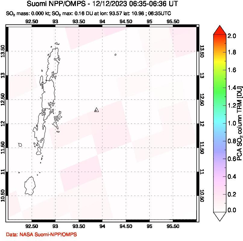 A sulfur dioxide image over Andaman Islands, Indian Ocean on Dec 12, 2023.