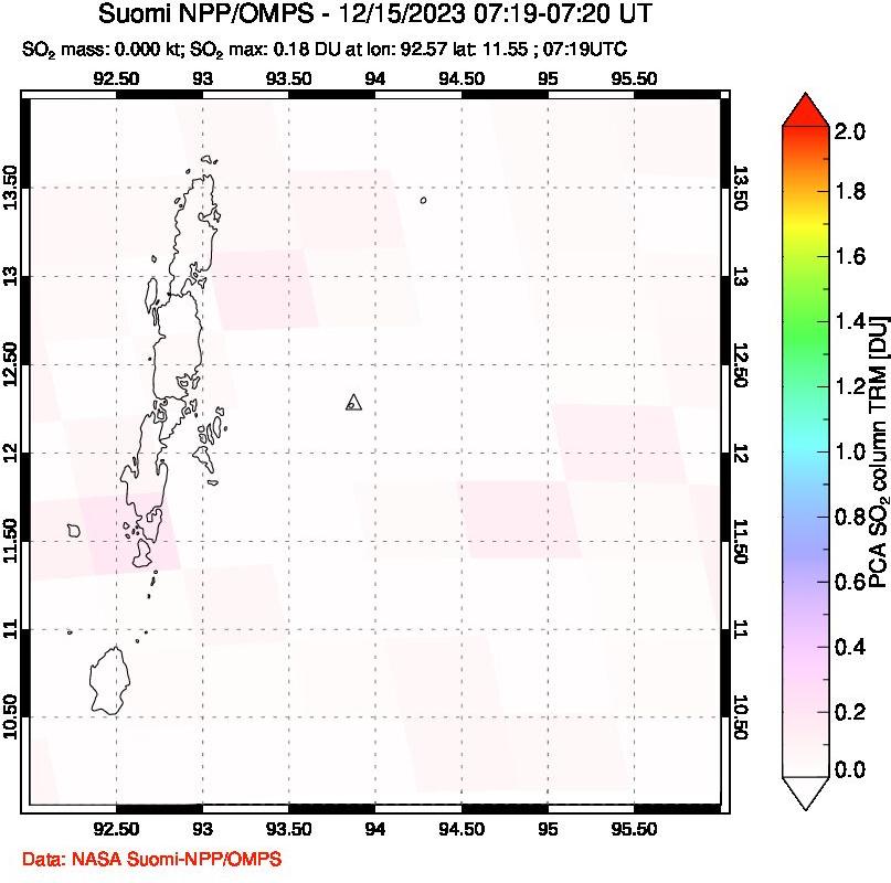 A sulfur dioxide image over Andaman Islands, Indian Ocean on Dec 15, 2023.