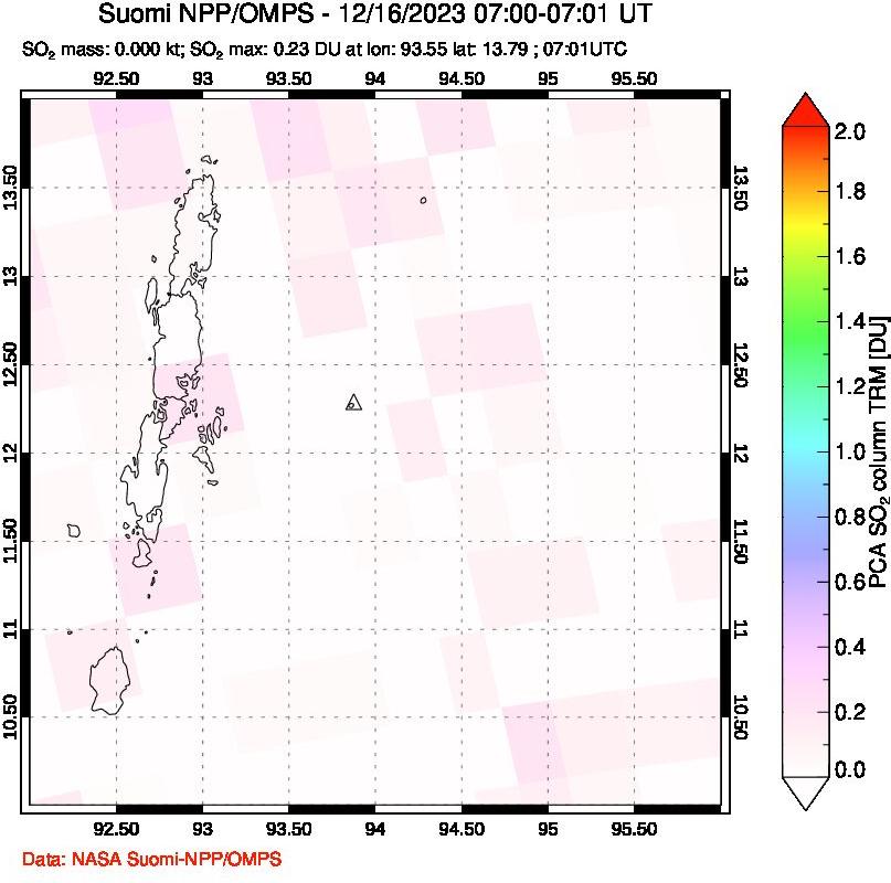 A sulfur dioxide image over Andaman Islands, Indian Ocean on Dec 16, 2023.