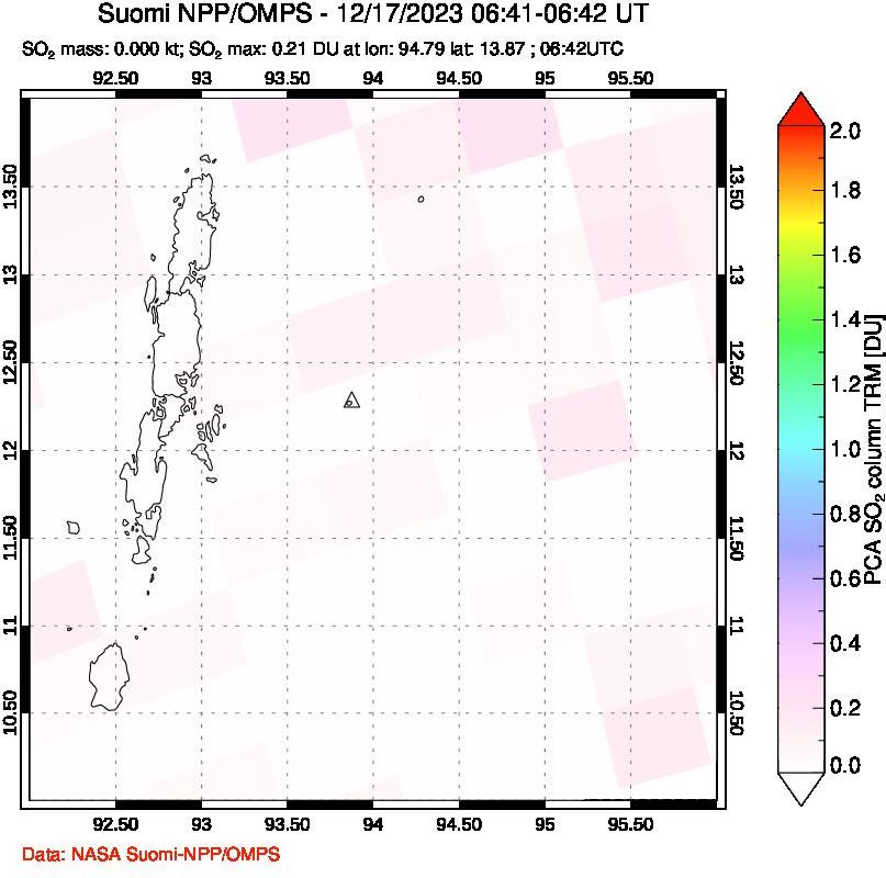 A sulfur dioxide image over Andaman Islands, Indian Ocean on Dec 17, 2023.