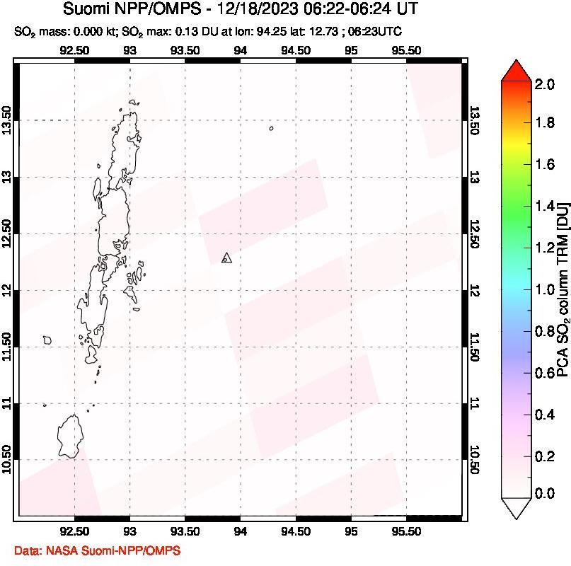 A sulfur dioxide image over Andaman Islands, Indian Ocean on Dec 18, 2023.