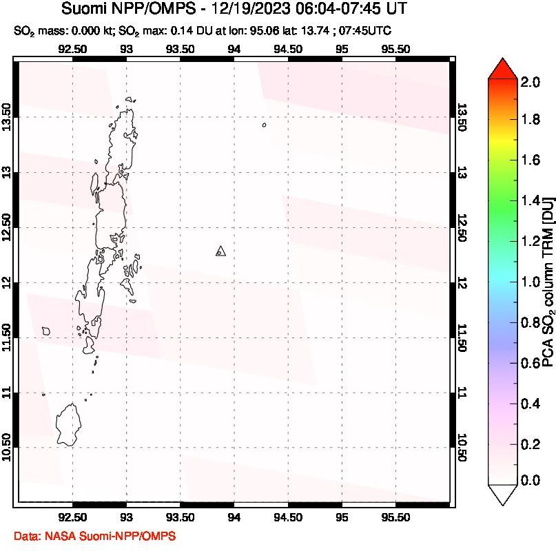 A sulfur dioxide image over Andaman Islands, Indian Ocean on Dec 19, 2023.