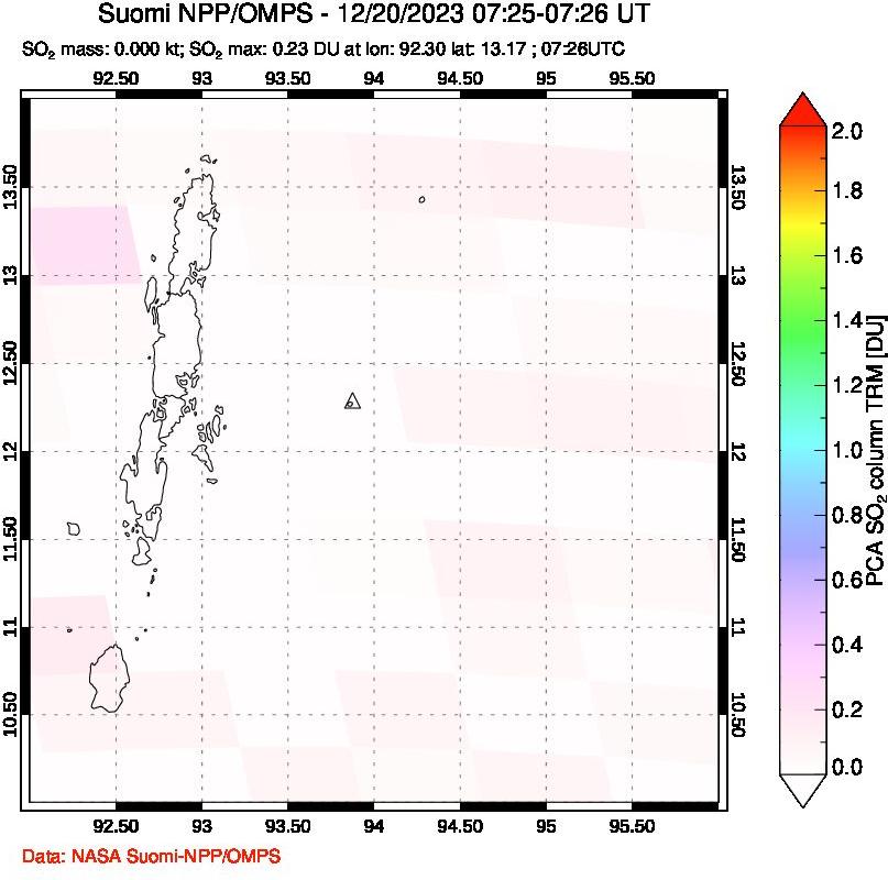 A sulfur dioxide image over Andaman Islands, Indian Ocean on Dec 20, 2023.