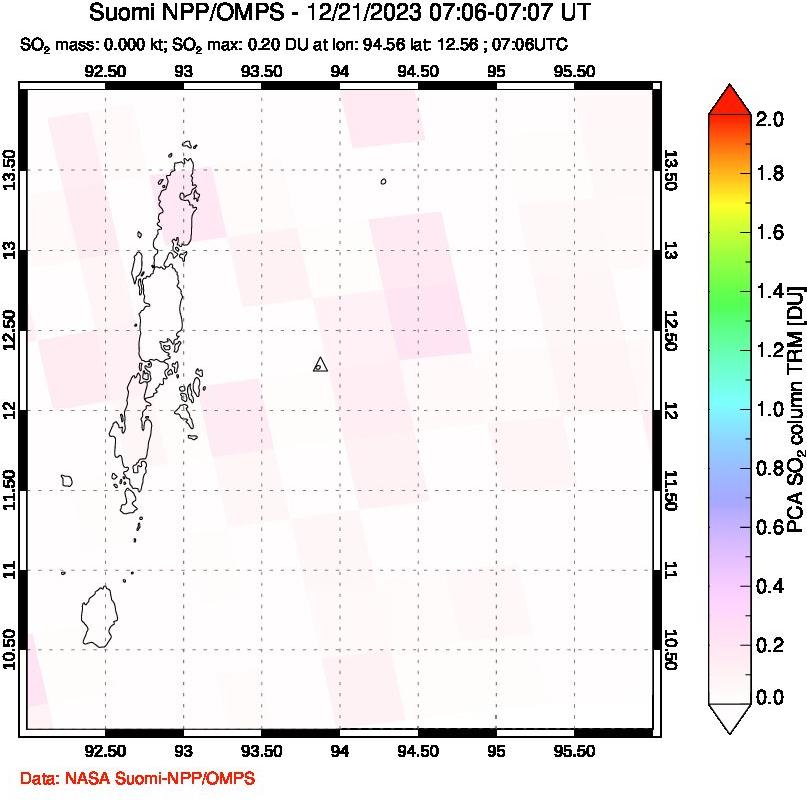 A sulfur dioxide image over Andaman Islands, Indian Ocean on Dec 21, 2023.