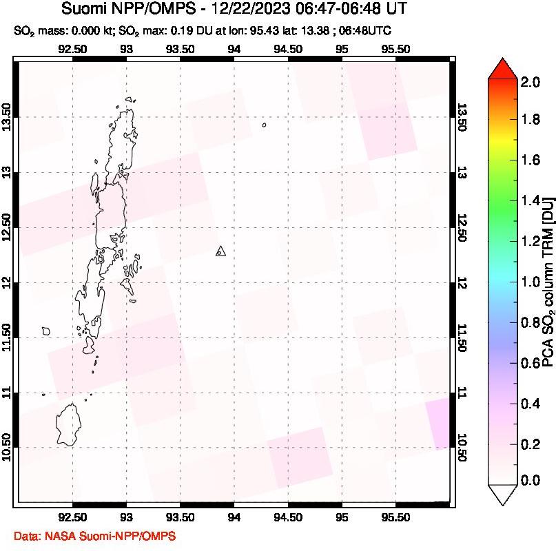 A sulfur dioxide image over Andaman Islands, Indian Ocean on Dec 22, 2023.