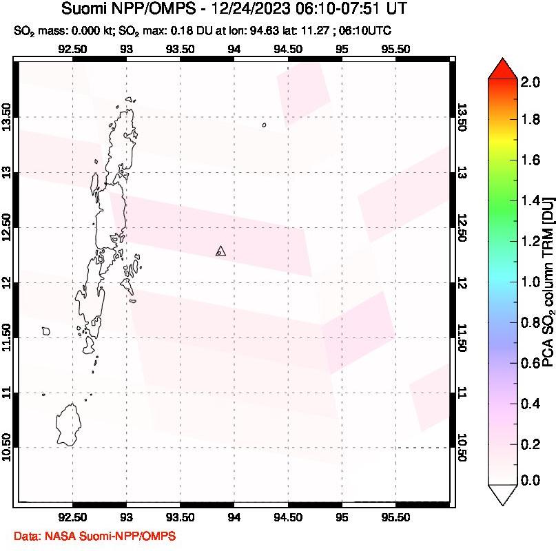 A sulfur dioxide image over Andaman Islands, Indian Ocean on Dec 24, 2023.