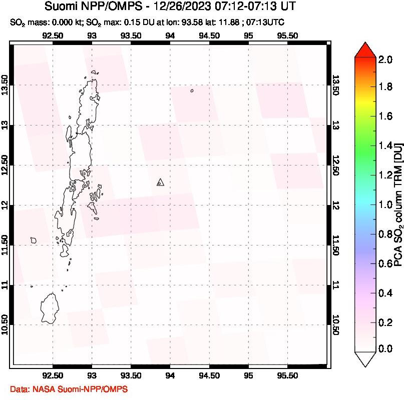 A sulfur dioxide image over Andaman Islands, Indian Ocean on Dec 26, 2023.