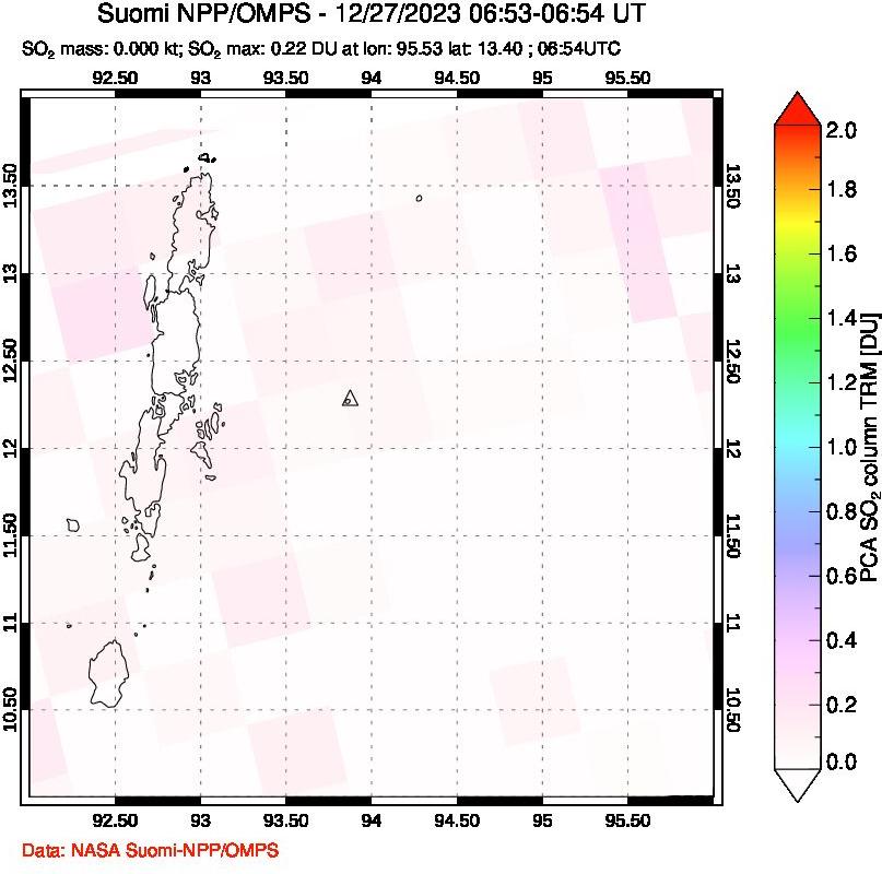 A sulfur dioxide image over Andaman Islands, Indian Ocean on Dec 27, 2023.