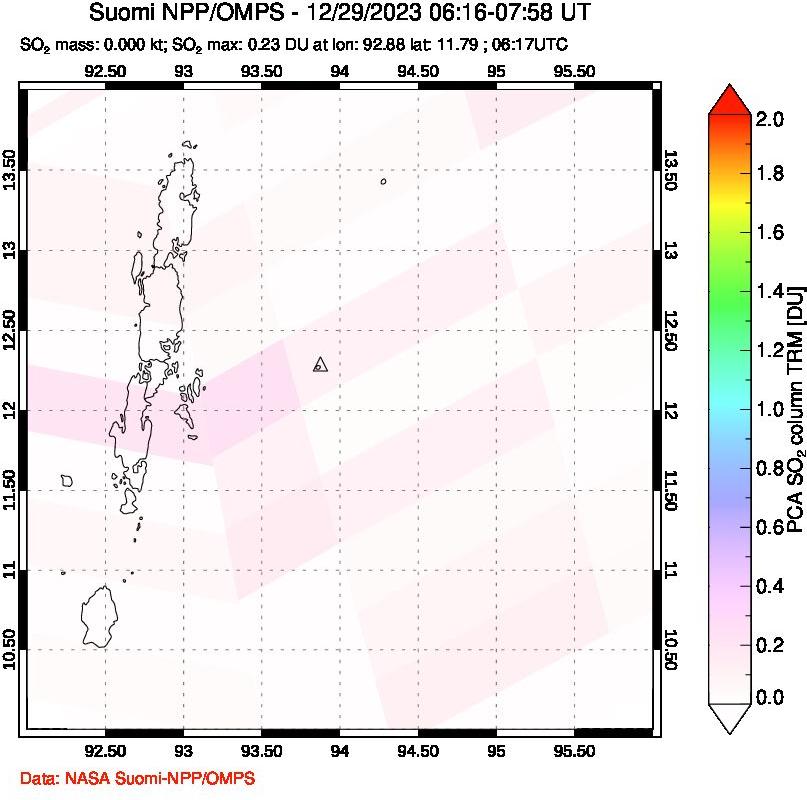 A sulfur dioxide image over Andaman Islands, Indian Ocean on Dec 29, 2023.