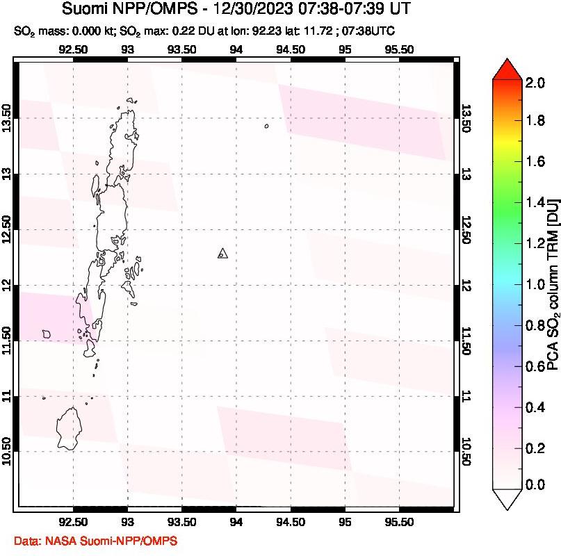 A sulfur dioxide image over Andaman Islands, Indian Ocean on Dec 30, 2023.