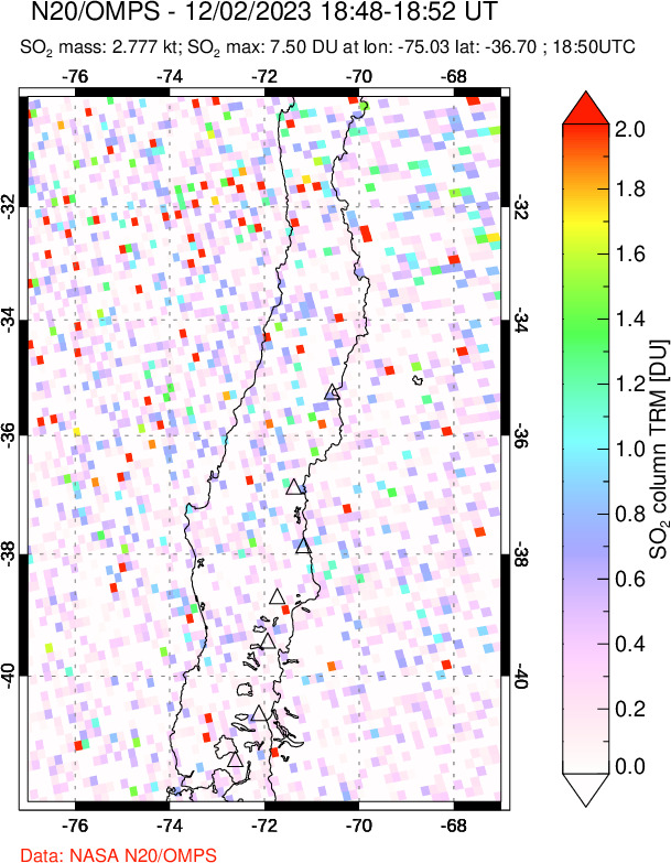 A sulfur dioxide image over Central Chile on Dec 02, 2023.