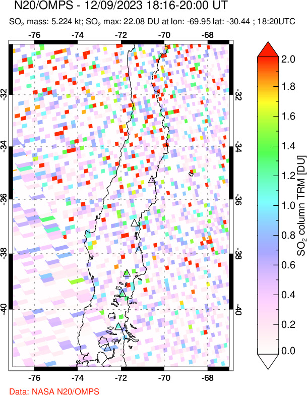 A sulfur dioxide image over Central Chile on Dec 09, 2023.