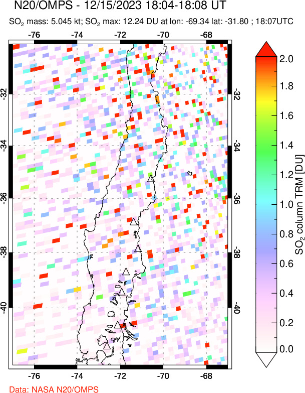 A sulfur dioxide image over Central Chile on Dec 15, 2023.