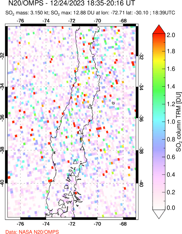 A sulfur dioxide image over Central Chile on Dec 24, 2023.