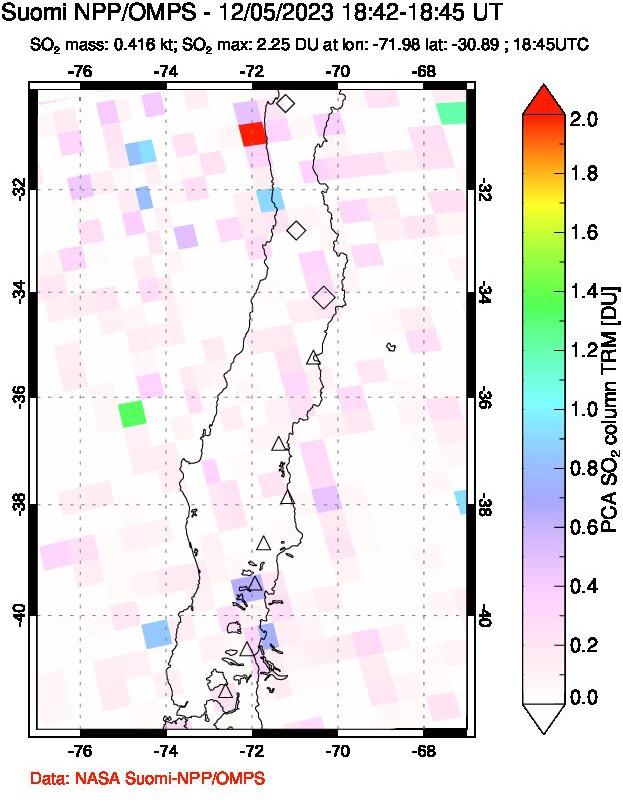 A sulfur dioxide image over Central Chile on Dec 05, 2023.