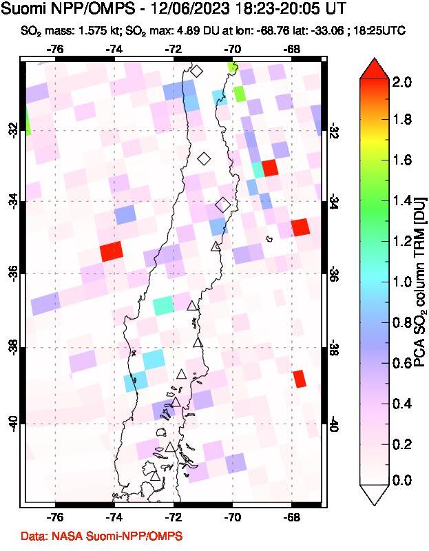 A sulfur dioxide image over Central Chile on Dec 06, 2023.