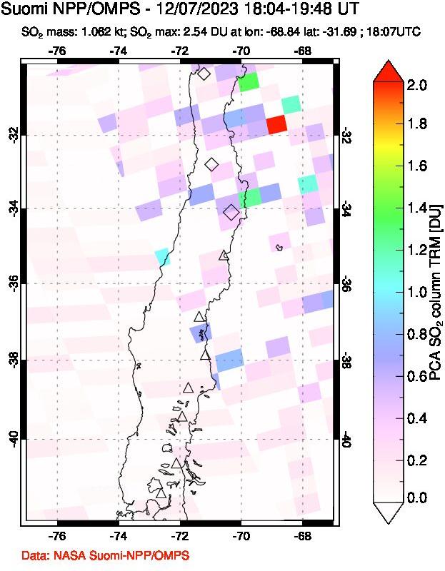 A sulfur dioxide image over Central Chile on Dec 07, 2023.