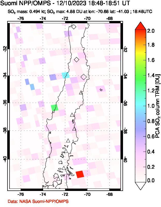 A sulfur dioxide image over Central Chile on Dec 10, 2023.