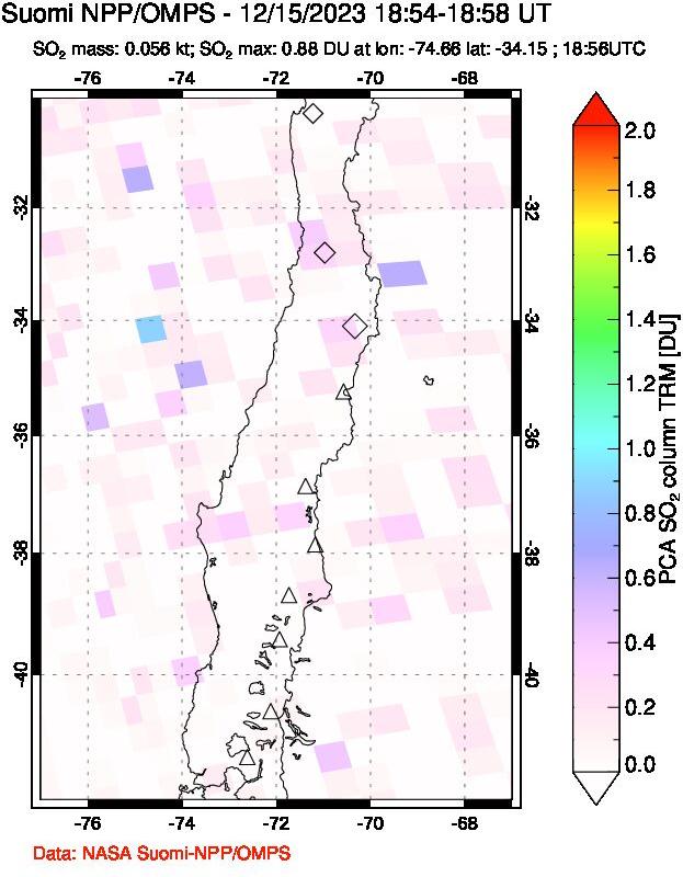 A sulfur dioxide image over Central Chile on Dec 15, 2023.