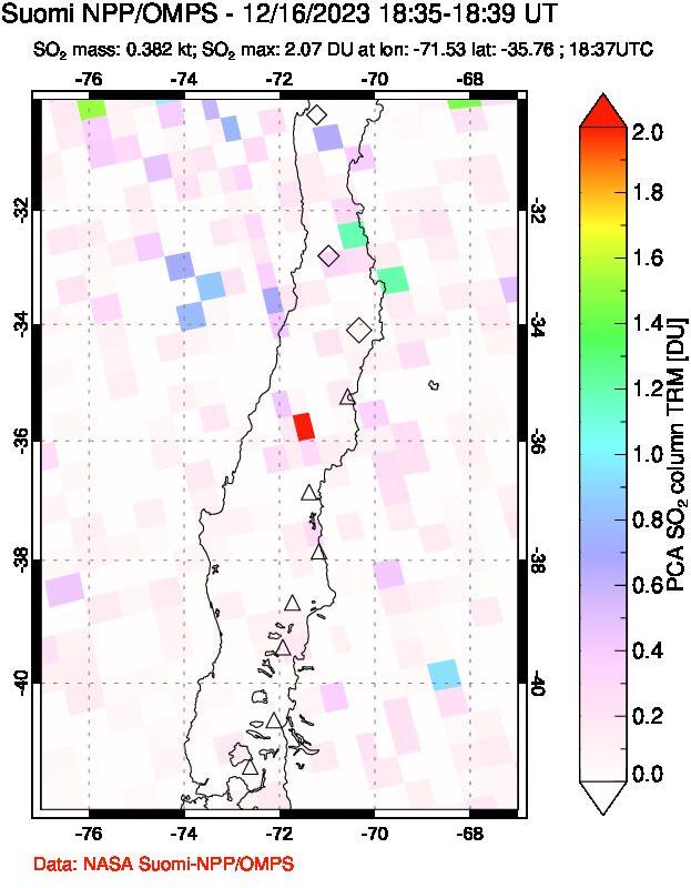 A sulfur dioxide image over Central Chile on Dec 16, 2023.