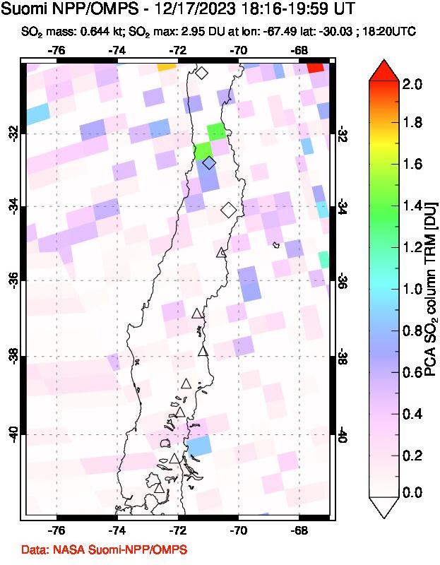 A sulfur dioxide image over Central Chile on Dec 17, 2023.