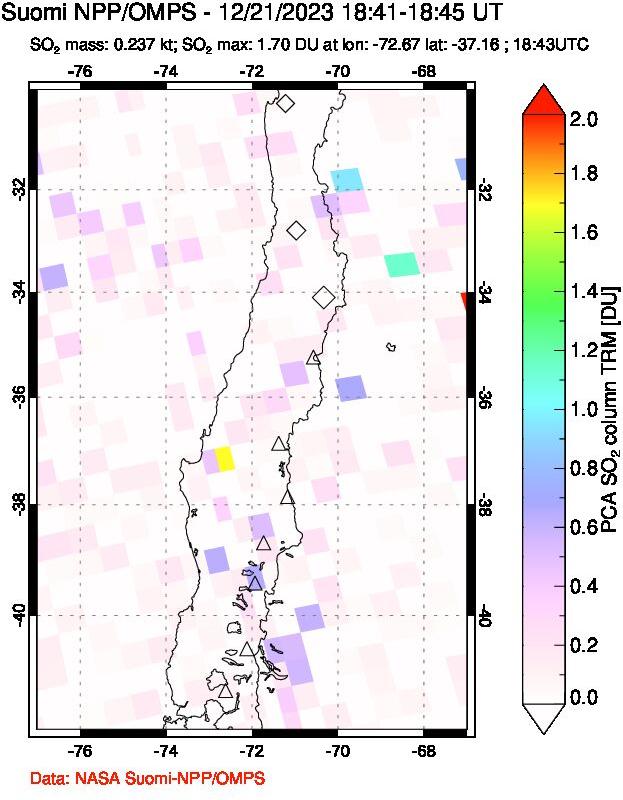 A sulfur dioxide image over Central Chile on Dec 21, 2023.