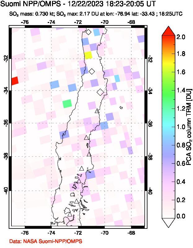 A sulfur dioxide image over Central Chile on Dec 22, 2023.