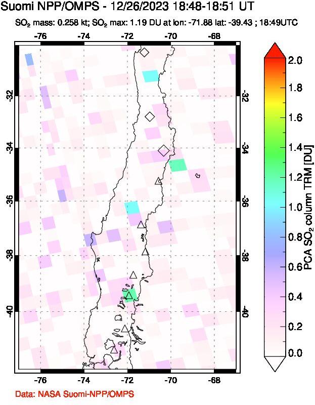 A sulfur dioxide image over Central Chile on Dec 26, 2023.