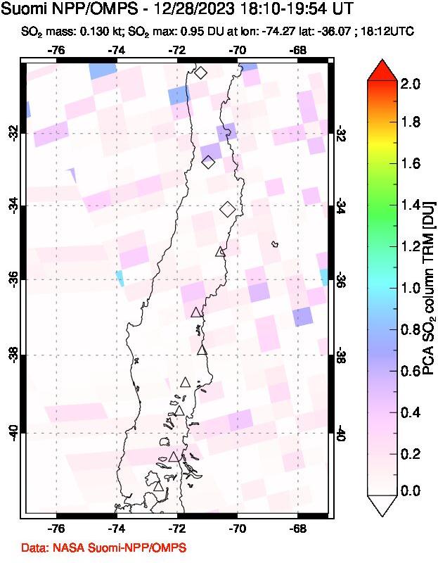 A sulfur dioxide image over Central Chile on Dec 28, 2023.