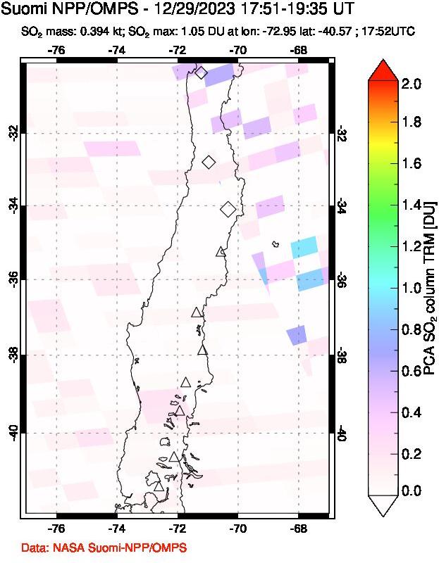 A sulfur dioxide image over Central Chile on Dec 29, 2023.