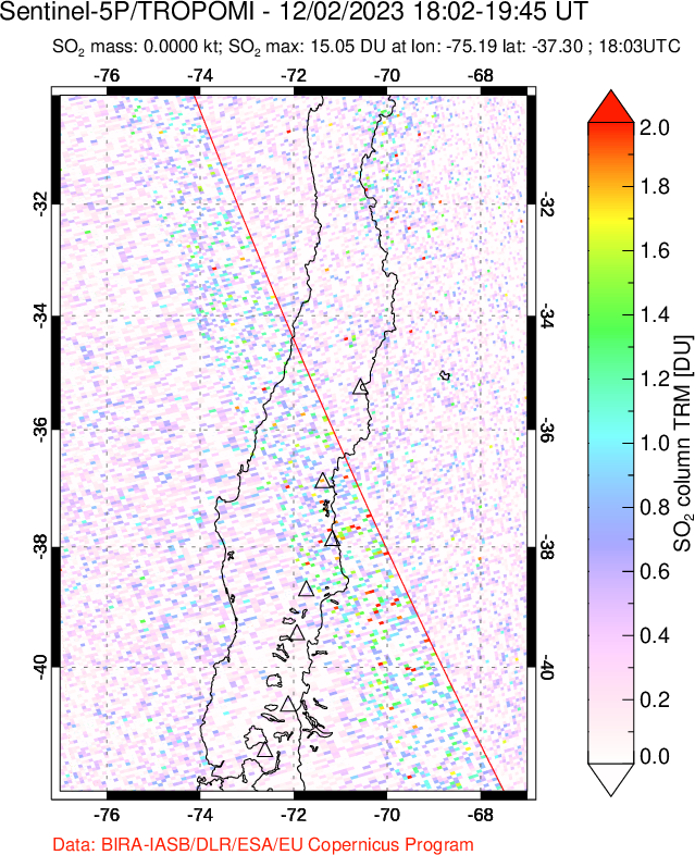 A sulfur dioxide image over Central Chile on Dec 02, 2023.