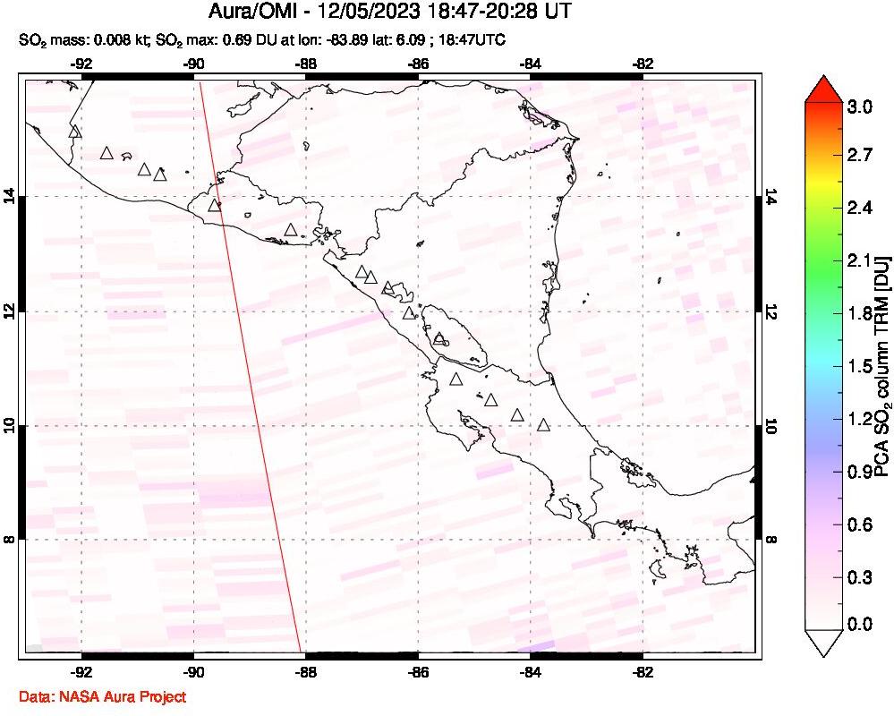 A sulfur dioxide image over Central America on Dec 05, 2023.