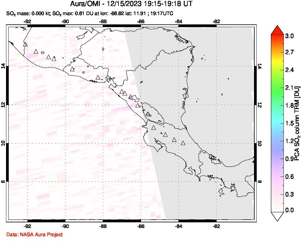 A sulfur dioxide image over Central America on Dec 15, 2023.