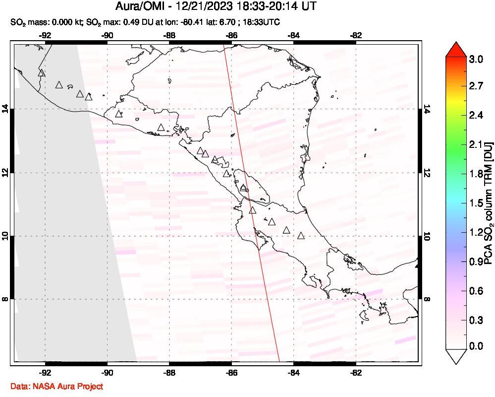 A sulfur dioxide image over Central America on Dec 21, 2023.