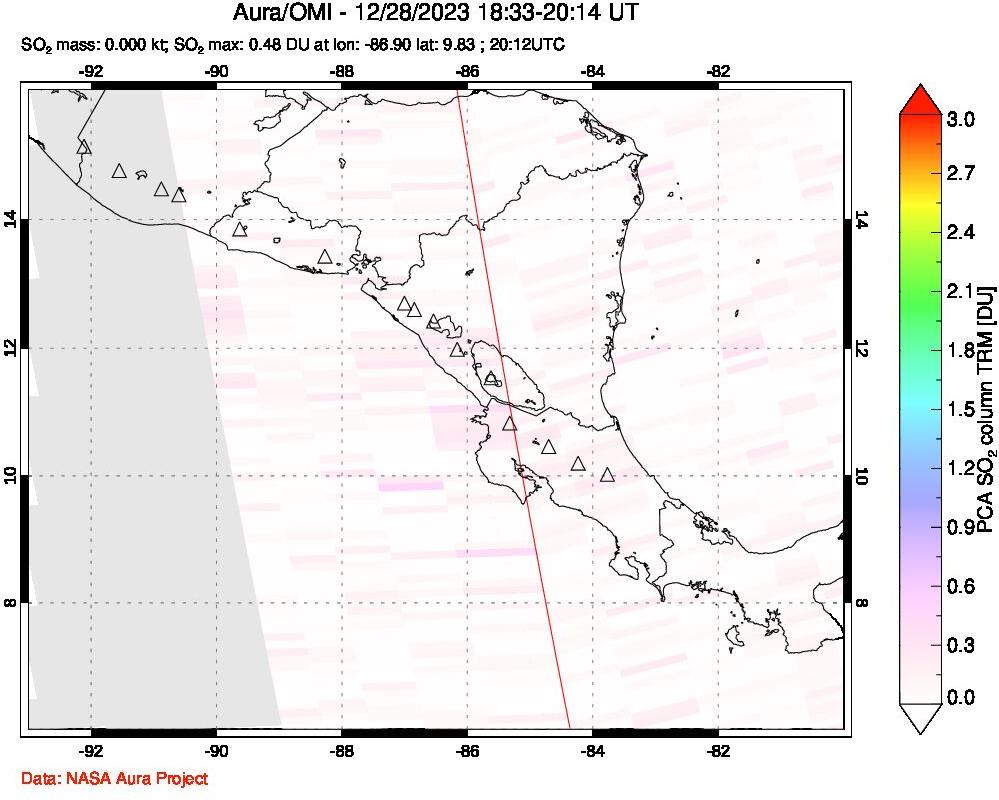 A sulfur dioxide image over Central America on Dec 28, 2023.