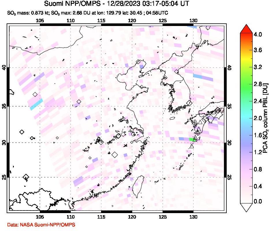 A sulfur dioxide image over Eastern China on Dec 28, 2023.