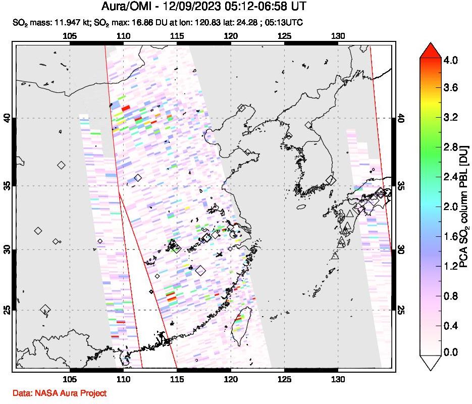 A sulfur dioxide image over Eastern China on Dec 09, 2023.