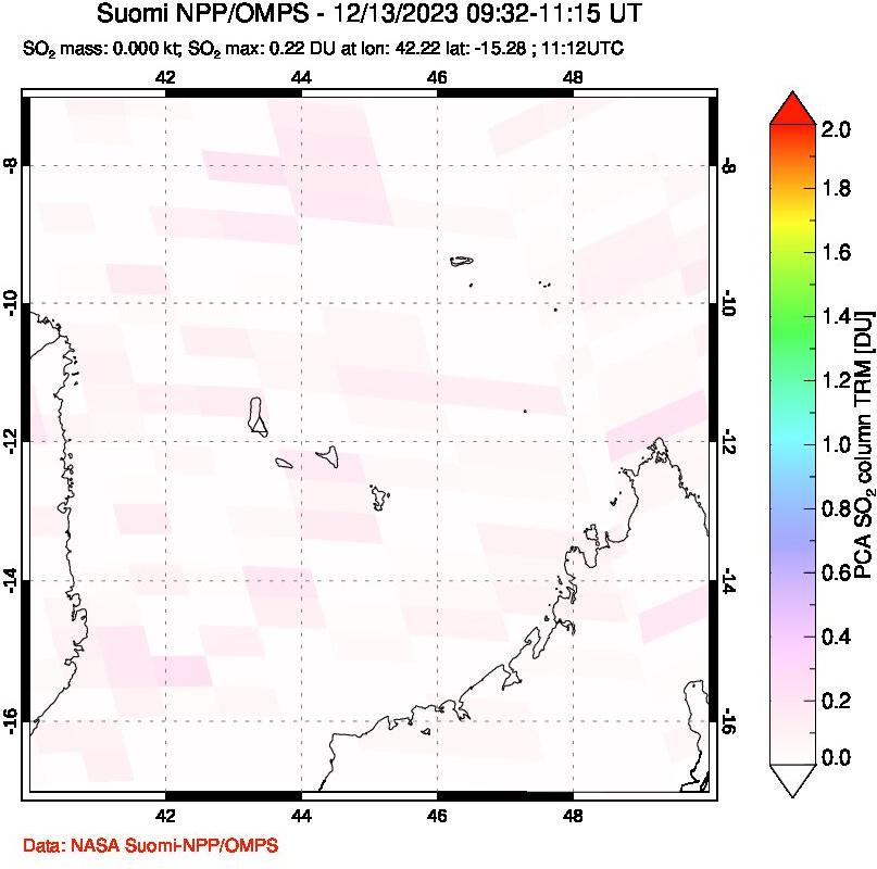 A sulfur dioxide image over Comoro Islands on Dec 13, 2023.