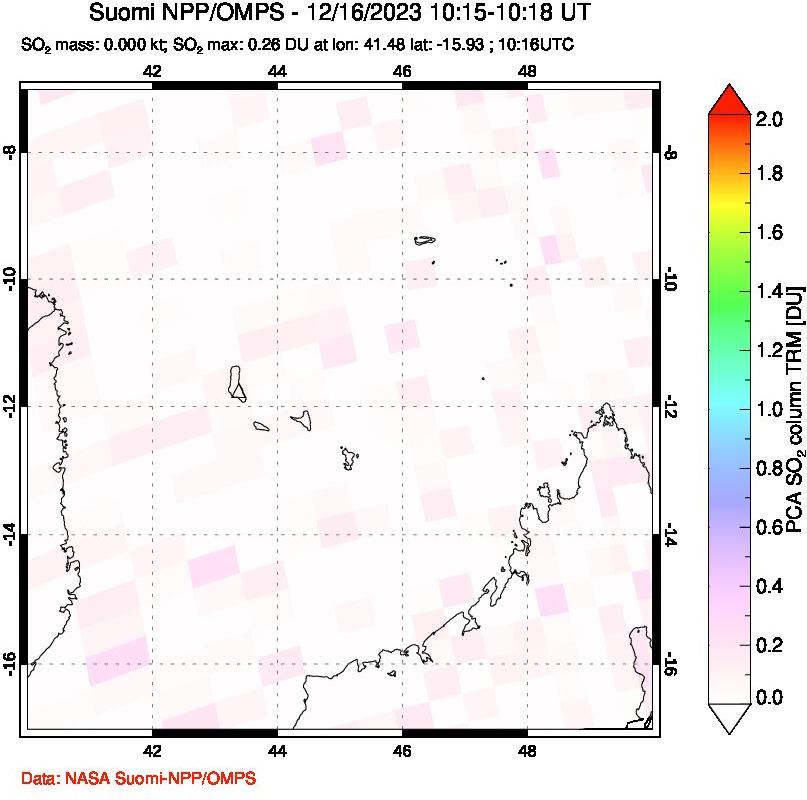 A sulfur dioxide image over Comoro Islands on Dec 16, 2023.