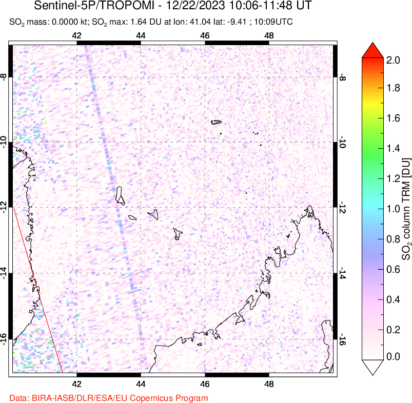 A sulfur dioxide image over Comoro Islands on Dec 22, 2023.