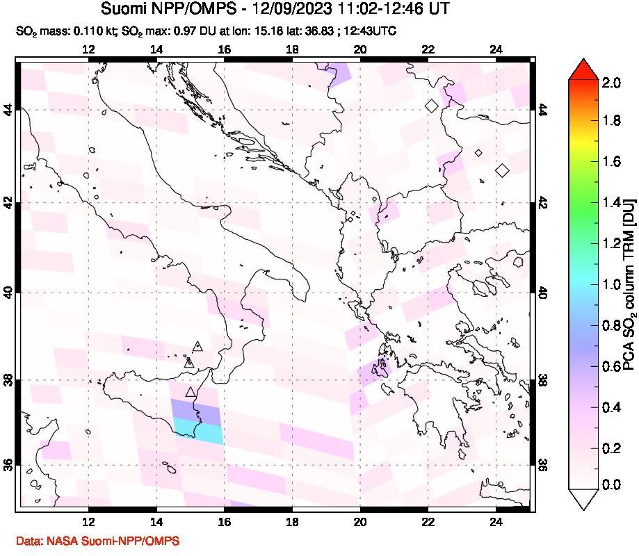 A sulfur dioxide image over Etna, Sicily, Italy on Dec 09, 2023.